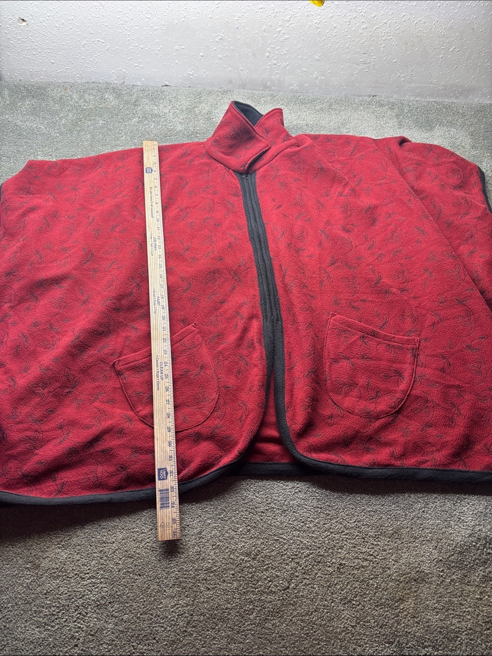 Women's Red Zip-Front Cape Jacket poncho collard fleece overcoat oversized